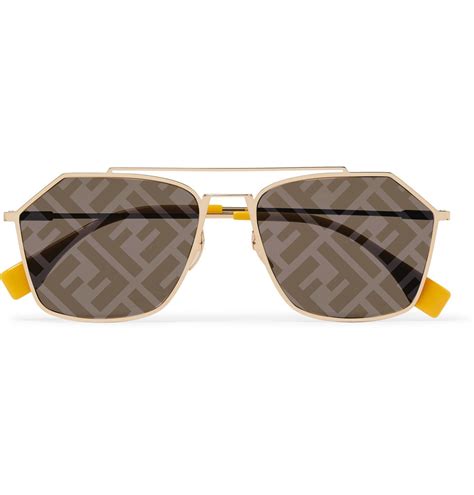 Fendi Goldtone Metal Oversized Mirror Lens Geometric Aviator 